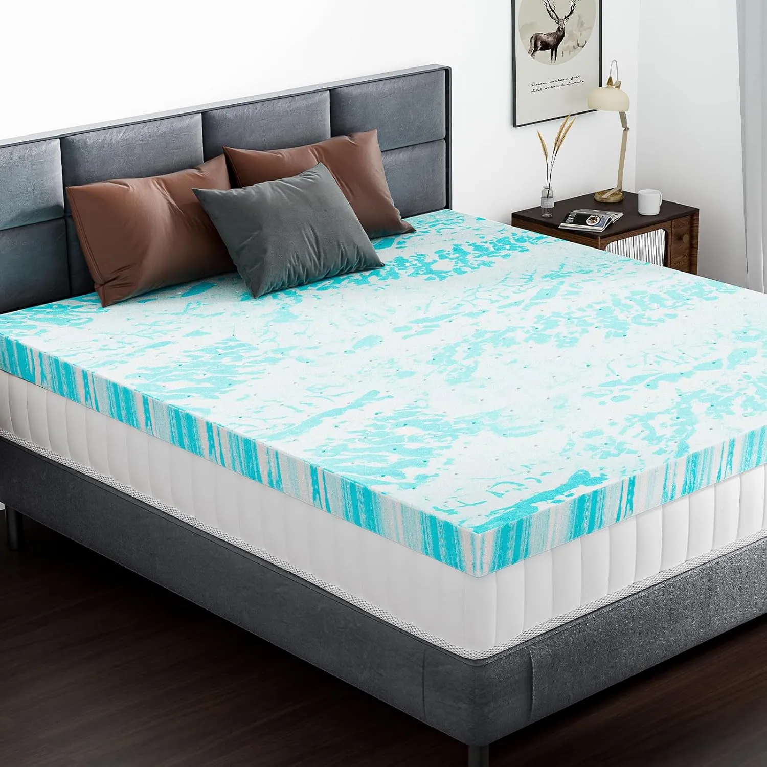 DUMOS Mattress Toppers Memory Foam Twin Size, 2 Inch Thick Bed Topper Pad Cooling Gel Infused Soft Comfy Padding Breathable for Sleeper Sofa Couch RV Camper, CertiPUR-US Certified, Blue