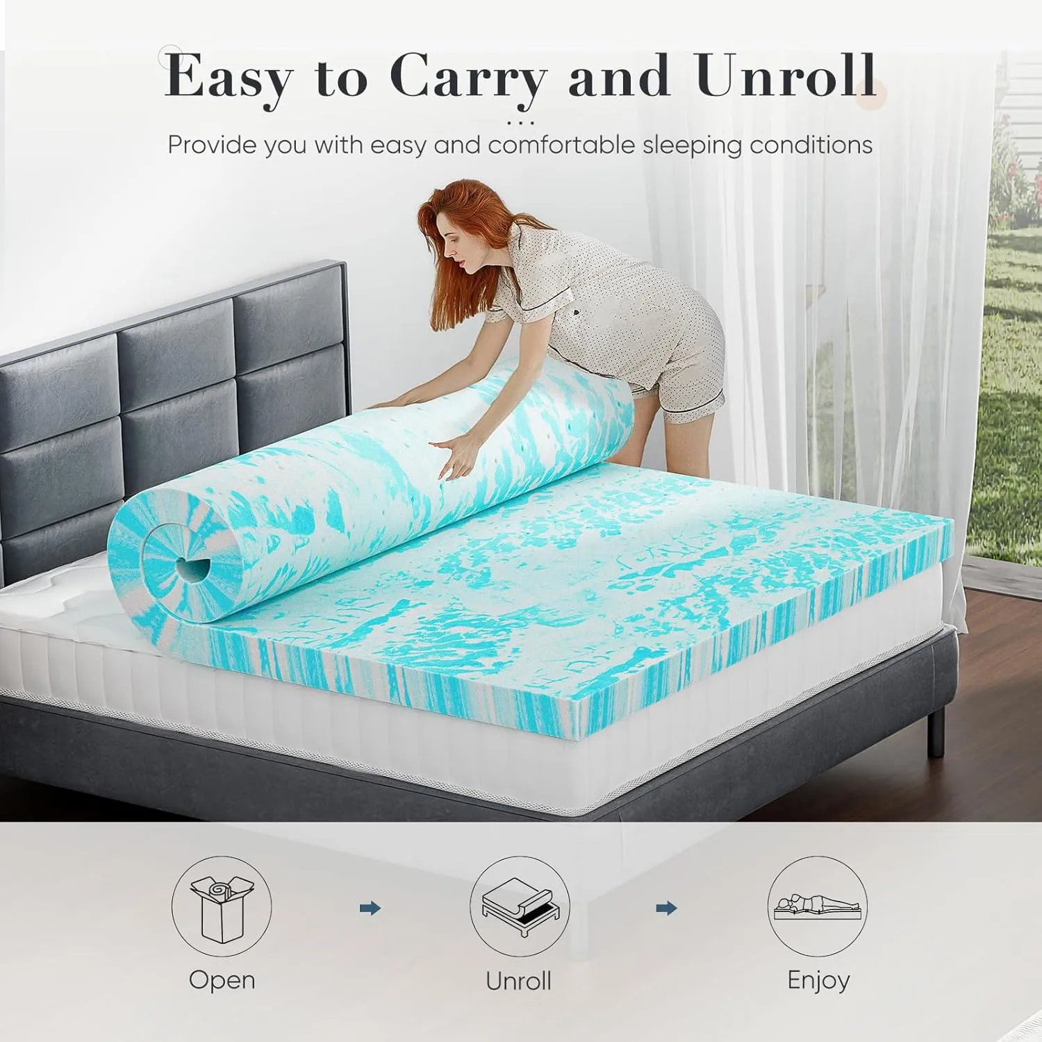 DUMOS Mattress Toppers Memory Foam Twin Size, 2 Inch Thick Bed Topper Pad Cooling Gel Infused Soft Comfy Padding Breathable for Sleeper Sofa Couch RV Camper, CertiPUR-US Certified, Blue