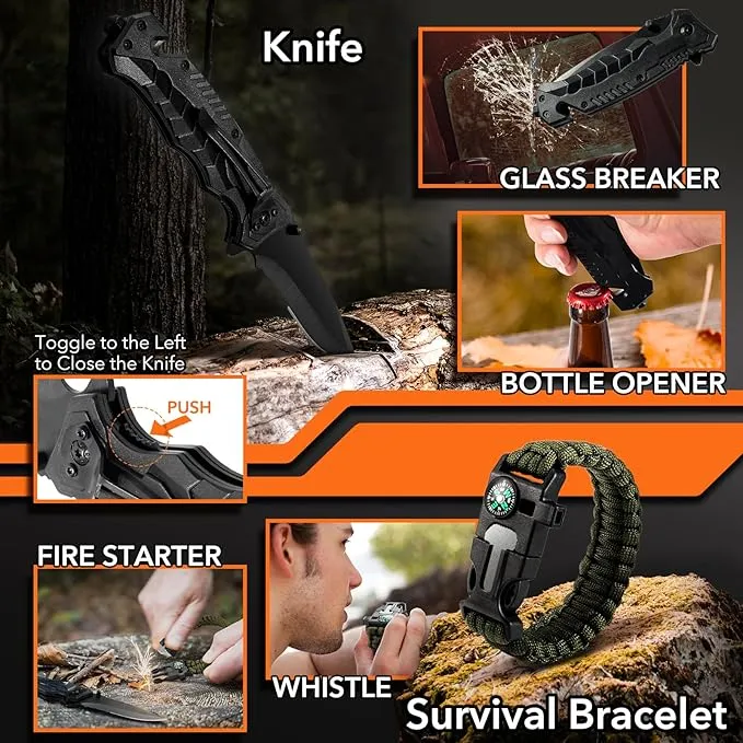 Dusor Gifts for Men, 21 in 1 Survival Kit, Dad Gifts Survival Gear and Supplies, Gifts for Dad Husband, Camping Essentials Must Have, Mens Gifts for Camping Fishing Huntin