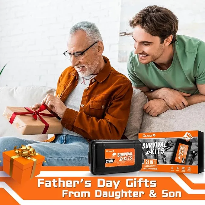 Dusor Gifts for Men, 21 in 1 Survival Kit, Dad Gifts Survival Gear and Supplies, Gifts for Dad Husband, Camping Essentials Must Have, Mens Gifts for Camping Fishing Huntin