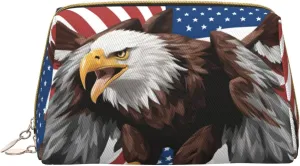 Eagle With Usa Flag Toiletry Pouch, Travel-Friendly Makeup Organizer For Makeup Brushes, Lipsticks