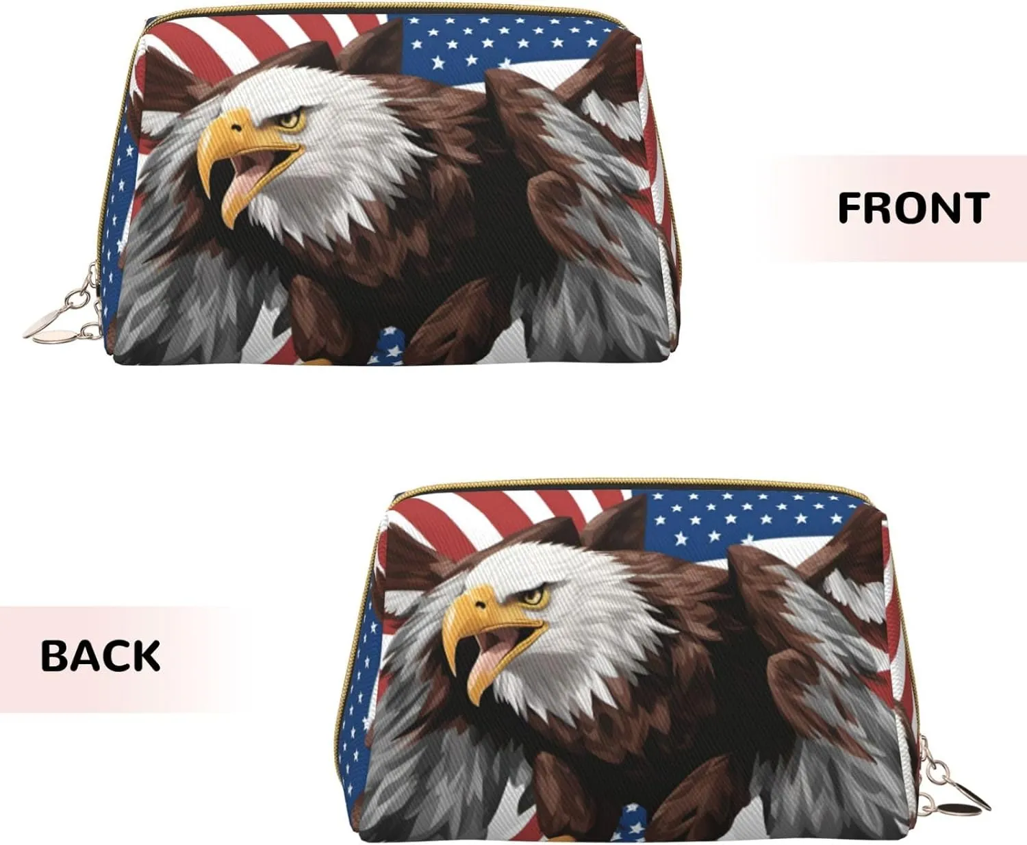 Eagle With Usa Flag Toiletry Pouch, Travel-Friendly Makeup Organizer For Makeup Brushes, Lipsticks