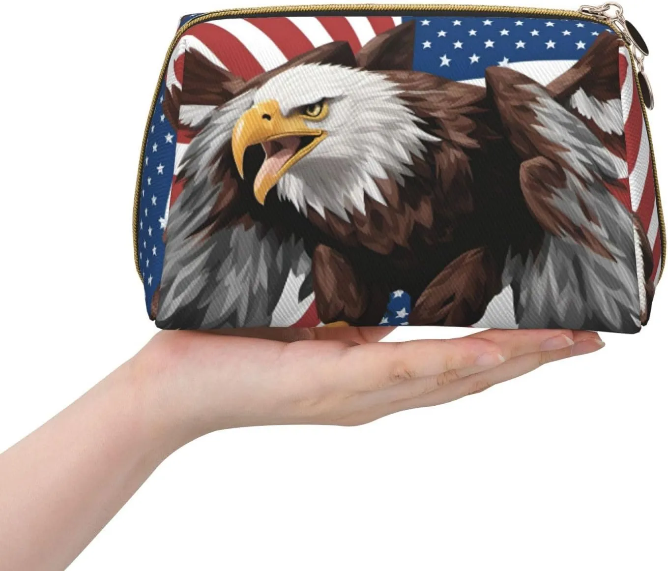 Eagle With Usa Flag Toiletry Pouch, Travel-Friendly Makeup Organizer For Makeup Brushes, Lipsticks