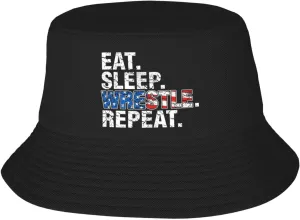 Eat Sleep Wrestle Repeat Wrestling,Double Layer Sun Protection Bucket hat, Unisex Portable Sun hat