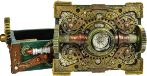 Ebros Gift Steampunk Geared Clockwork Mechanical Gears Design Decorative Jewelry Box With Navigational Compass Figurine 6.5" L Science Fiction Steampunk Trinket Box With Working Compass