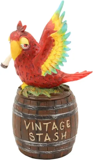 Ebros Vintage Stash Parrot Scarlet Macaw On Pot Nesting On Leaves Atop Mead Barrel Decorative Jewelry Box Figurine Trinket Secret Box Whimsical Decor Statue