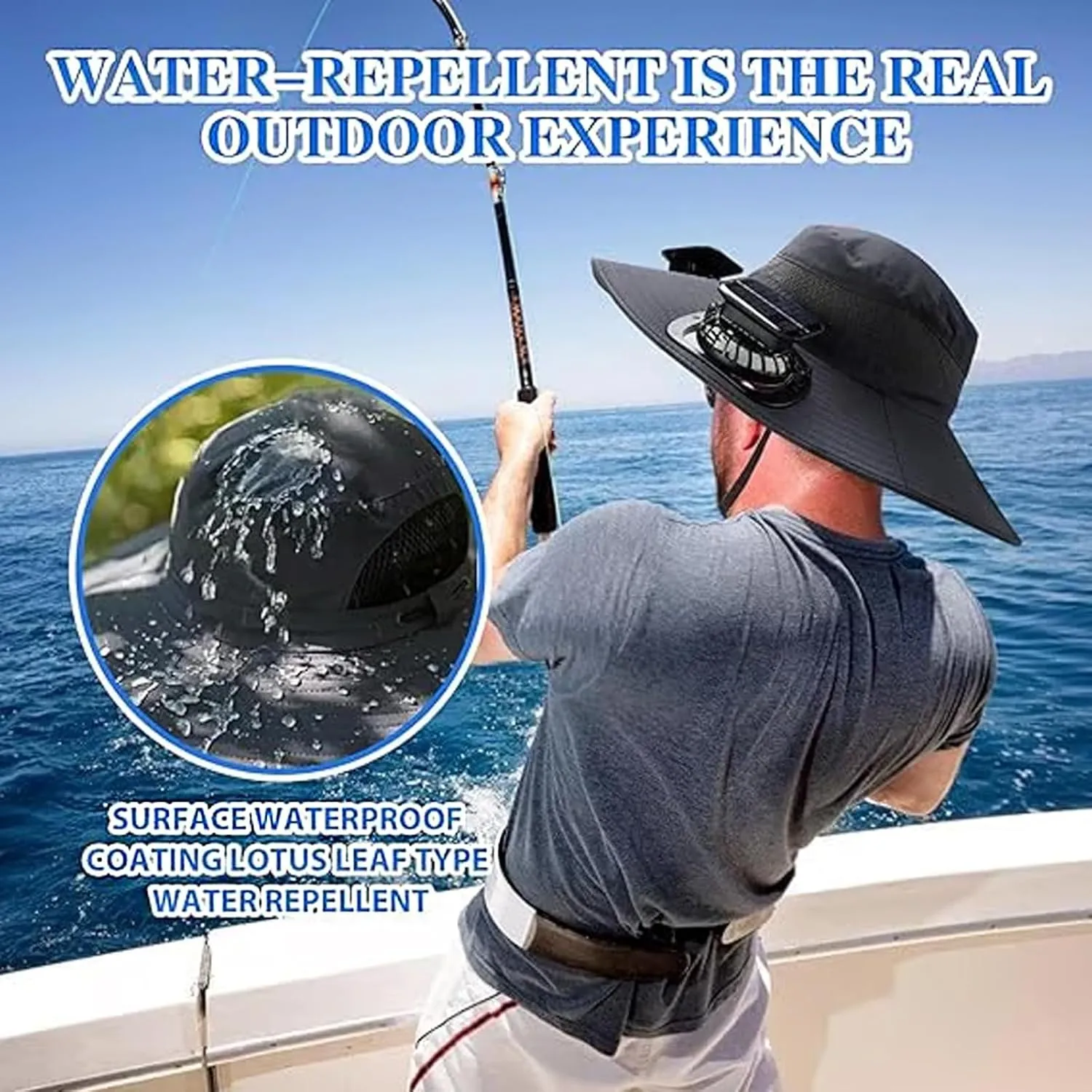 Economicalk Fan Hat, Wide Brim Solar Fan Outdoor Fishing Hat-Solar & USB Charging, Bucket Hat for Fishing