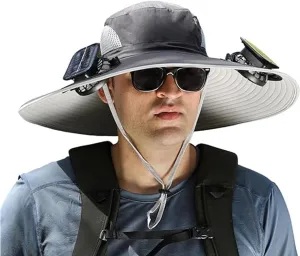 Economicalk Fan Hat, Wide Brim Solar Fan Outdoor Fishing Hat-Solar & USB Charging, Bucket Hat for Fishing