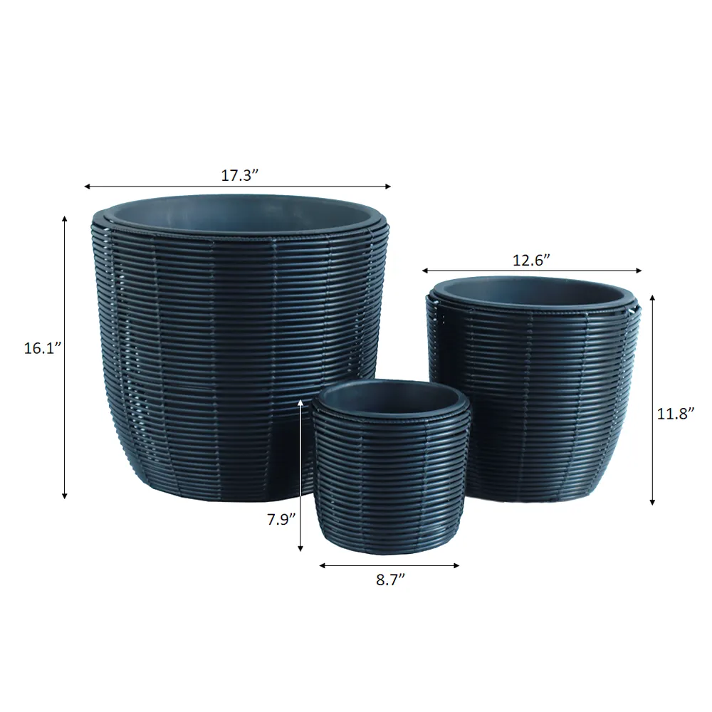 Eden Grace Set of 3 Hand Woven Round Wicker Planters - Made with Eco-Friendly Resin - Comes with Polyethylene Pot inside