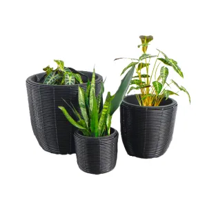 Eden Grace Set of 3 Hand Woven Round Wicker Planters - Made with Eco-Friendly Resin - Comes with Polyethylene Pot inside