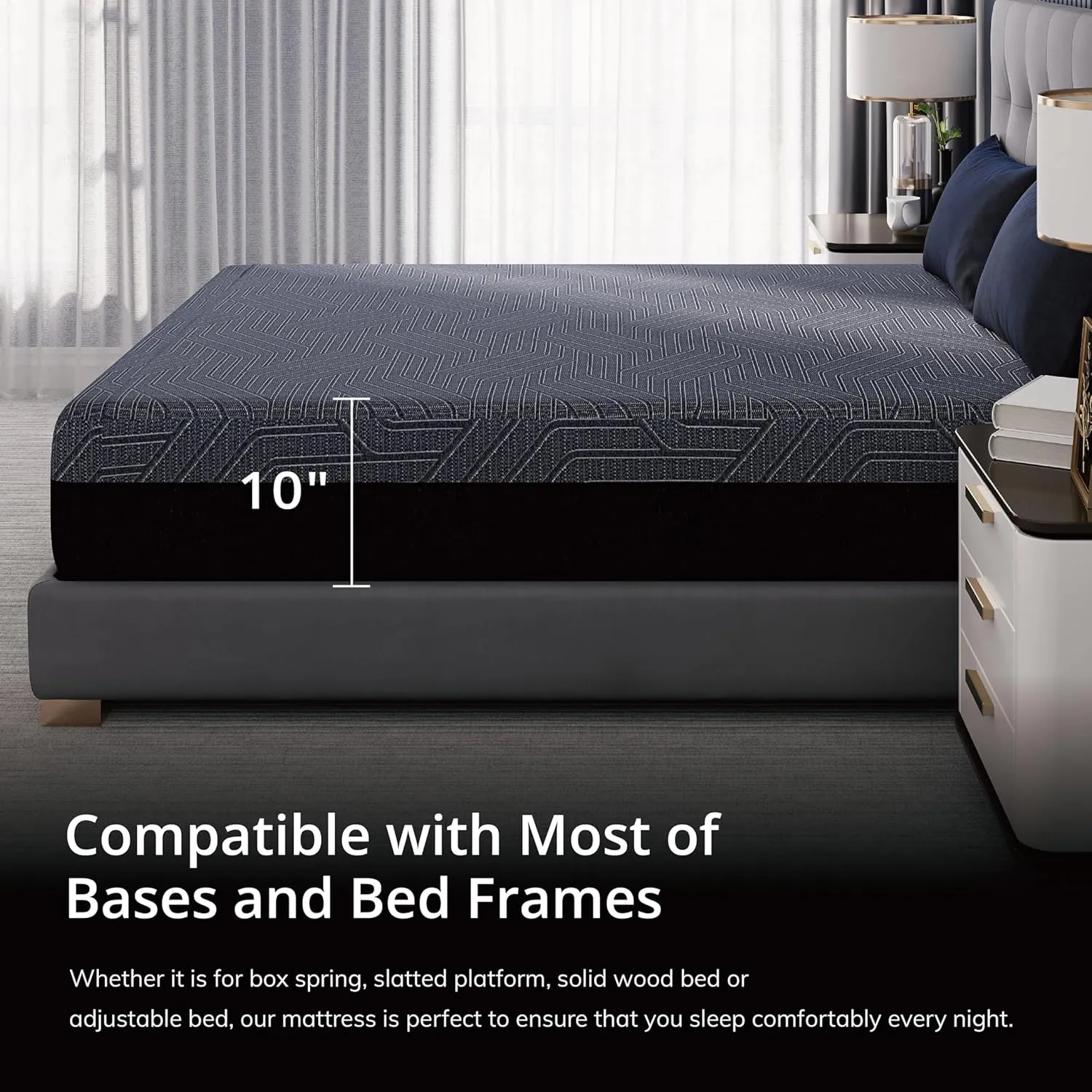 EGOHOME 10 Inch King Memory Foam Mattress for Back Pain, Cooling Copper Gel Bed in a Box, Foam Made in USA, CertiPUR-US Certified, Therapeutic Medium Firm, 76x80x10 Black