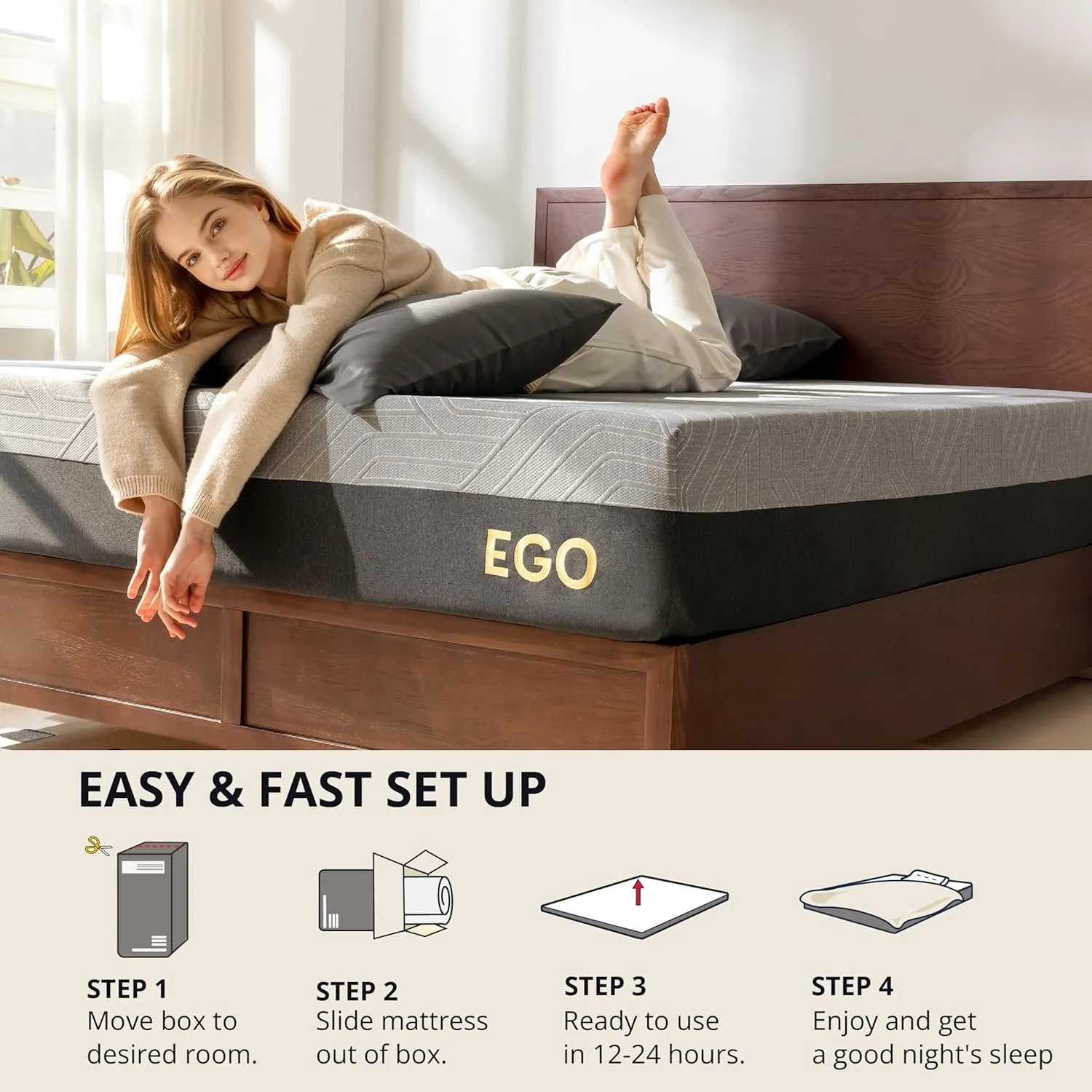 EGOHOME 10 Inch King Memory Foam Mattress for Back Pain, Cooling Copper Gel Bed in a Box, Foam Made in USA, CertiPUR-US Certified, Therapeutic Medium Firm, 76x80x10 Black