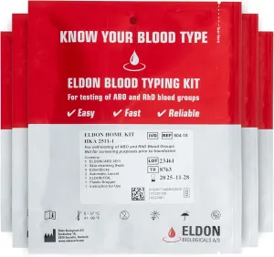 Eldoncard Blood Typing Kit, 5 Test Pack, Know Your Blood Type, Accurate Instant Home Testing, Determine A, O, B, Rhs-D Negative & Positive Groups