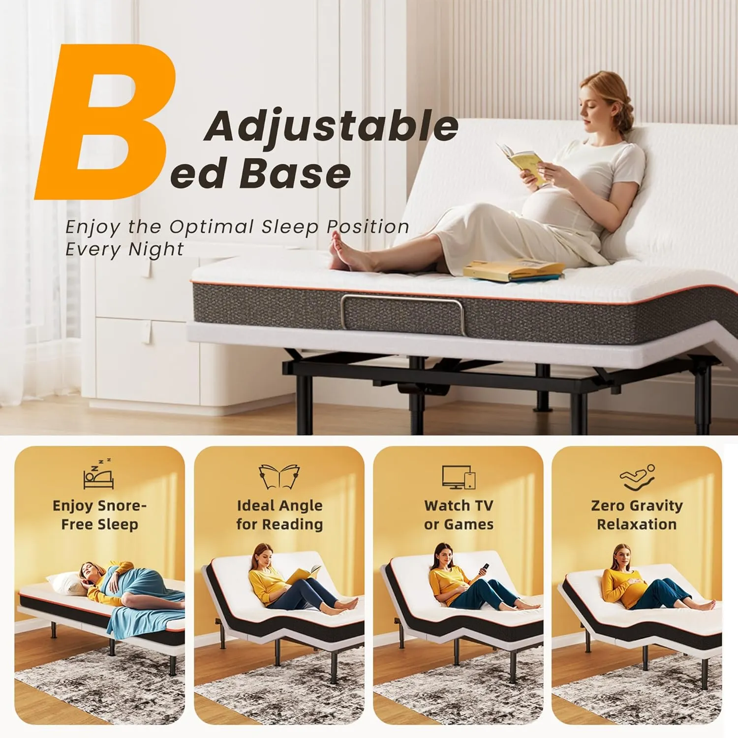 Electric Queen Adjustable Bed Frame with Wireless Remote, Head Foot Incline, USB, Underbed Light - Heavy Duty Platform, Easy Assembly, Zero Gravity - Bedframe Basic with Quiet Motor