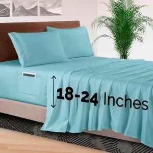 Elegant Comfort 4-Piece Bed Sheet Set - Luxury Bedding 1500 Premium Hotel Quality Microfiber, All Around Elastic 18-24 Inches Deep Fitted Sheet- Extra Deep Pocket Sheets, King, Baby Blue