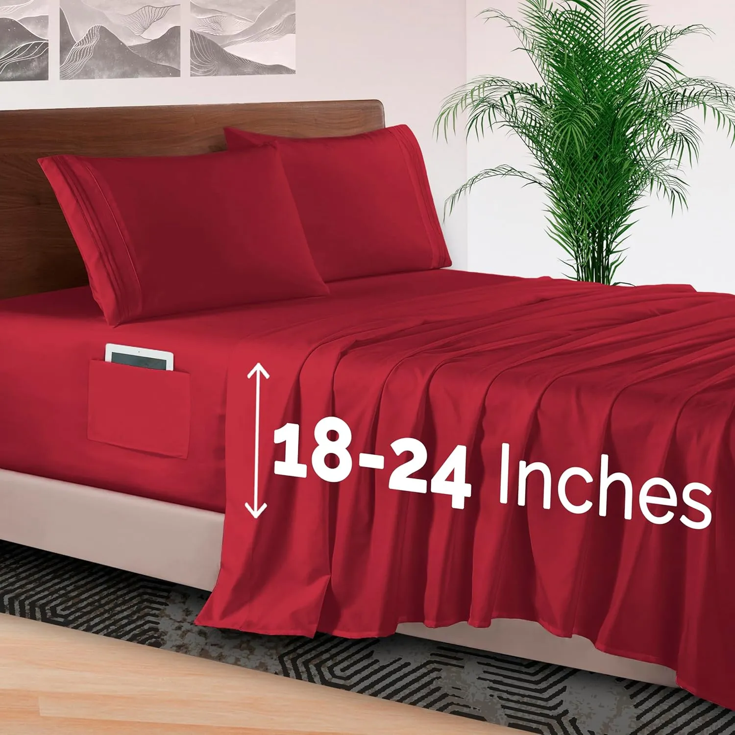 Elegant Comfort 4-Piece Bed Sheet Set - Luxury Bedding 1500 Premium Hotel Quality Microfiber, All Around Elastic 18-24 Inches Deep Fitted Sheet- Extra Deep Pocket Sheets, King, Burgundy
