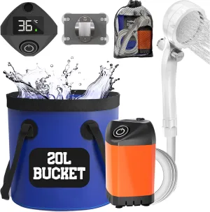Elil Portable Camping Shower Pump with 3 Gallon Collapsible Bucket - Rechargeable Battery Camp Shower Electric Shower, Portable Shower for Camping Shower Tents (Shower Pump   5 Gal Bucket)
