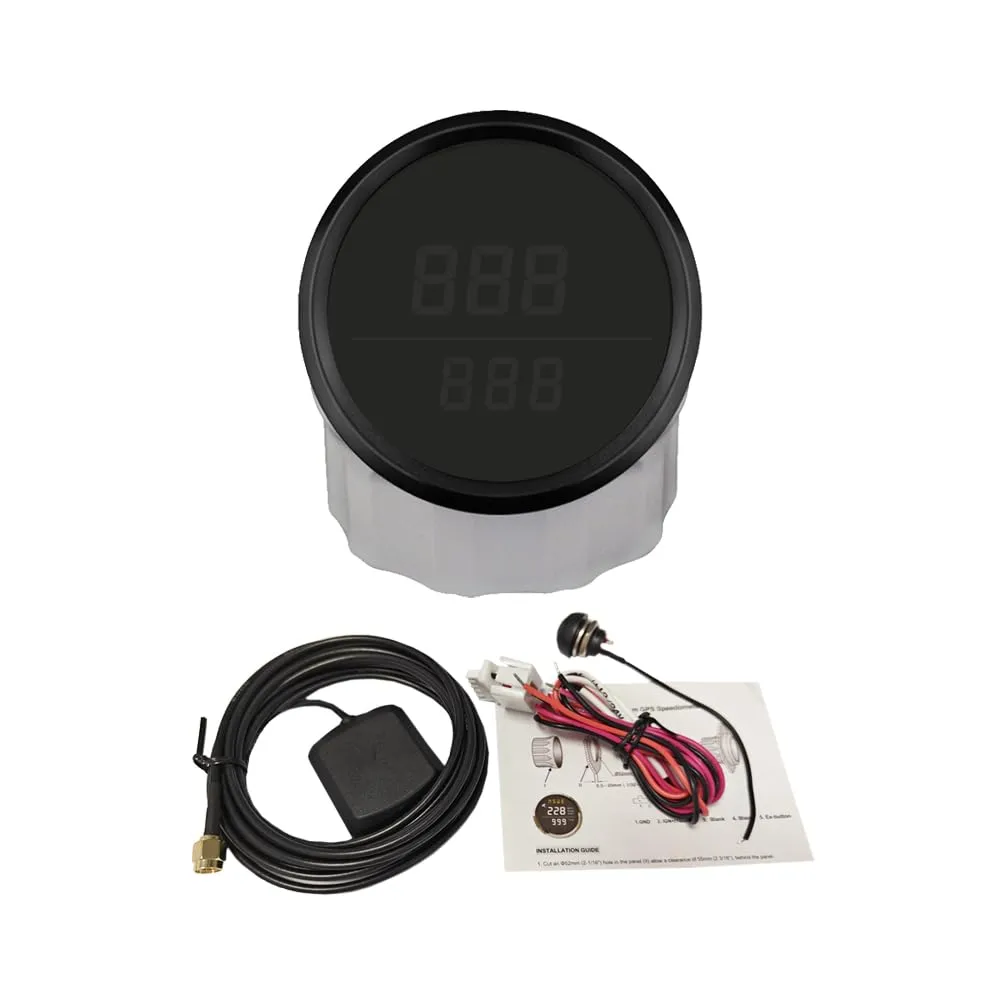 ELING 52mm Universal GPS Speedometer 0-999 km/h Knots mph with Compass 12V 24V for Marine Boat (LCD Doesn't Show Odometer)