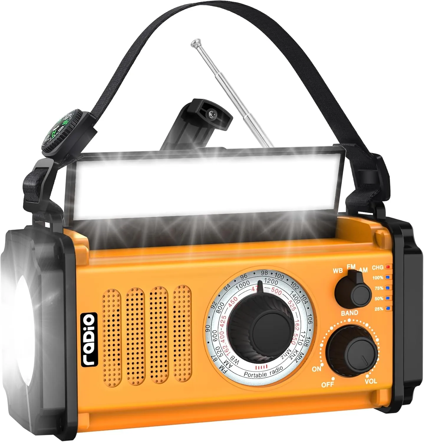 Emergency Crank Weather Radio, Solar Hand Crank NOAA/AM/FM Radio,Portable Dynamo Radio,800LM Crank Flashlight & Reading Lamp,SOS,Earphone Jack, Compass for Hurricane Storm Camping Outdoor Survival Kit