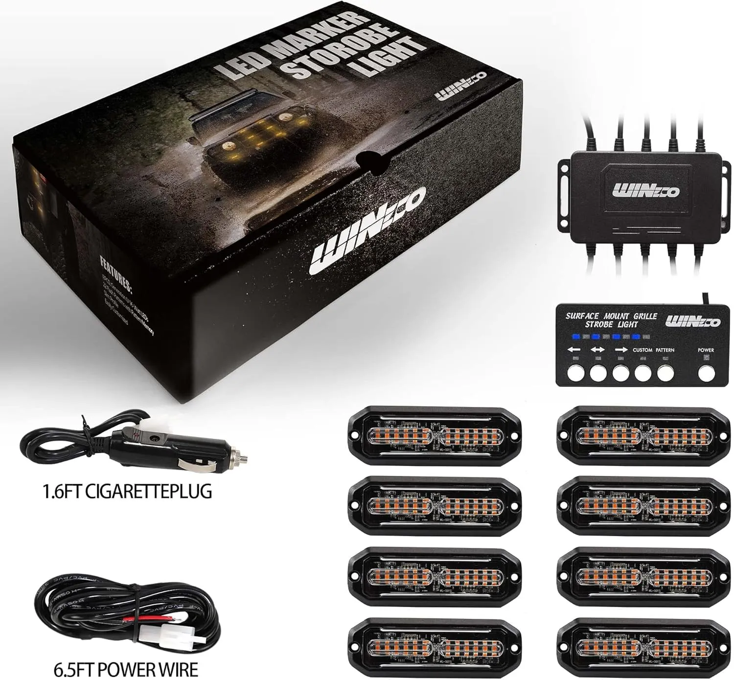 Emergency lights for vehicles, Emergency Strobe Lights Kit Surface Mount Grill Grille light Warning Lighthead 22 Flashing Modes for Off-Road Volunteer Vehicles ATV Trucks 8PCS 12 LED Amber