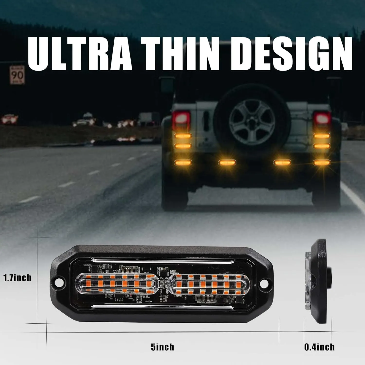 Emergency lights for vehicles, Emergency Strobe Lights Kit Surface Mount Grill Grille light Warning Lighthead 22 Flashing Modes for Off-Road Volunteer Vehicles ATV Trucks 8PCS 12 LED Amber