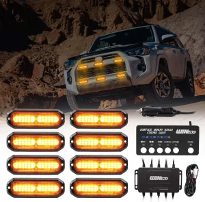 Emergency lights for vehicles, Emergency Strobe Lights Kit Surface Mount Grill Grille light Warning Lighthead 22 Flashing Modes for Off-Road Volunteer Vehicles ATV Trucks 8PCS 12 LED Amber