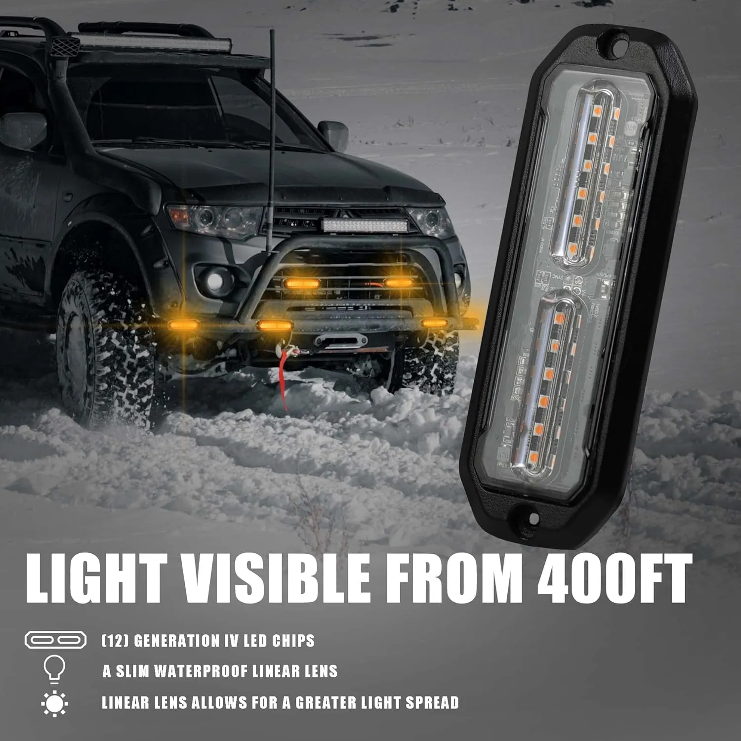 Emergency lights for vehicles, Emergency Strobe Lights Kit Surface Mount Grill Grille light Warning Lighthead 22 Flashing Modes for Off-Road Volunteer Vehicles ATV Trucks 8PCS 12 LED Amber