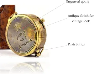 Engraevd Brass Compass with Leather case Gift for Son, Daughter, Unique Birthday Gift, Small, Antique Gold