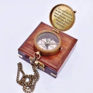Engraved Antique Nautical Directional Magnetic Compass with Scripture Baptism Gifts, Graduation Highschool Gift for him with Wooden Case Go Confidently Compass in Cross Wooden Box