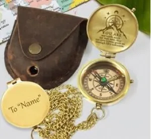 Engraved Compass - You are North South East west-Brass Pocket Compass Gifts for Men, Him, Son, Husband, Grandson, Boys | Engravable Antique Gift Compasses for Graduation