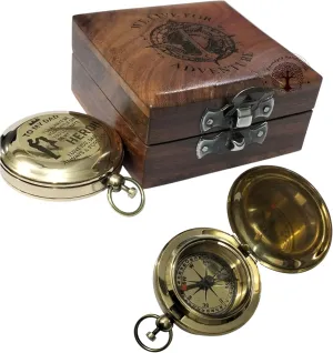 Engraved Pocket Compass with Wooden Keepsake Box for Dad – Solid Brass Push Button Compass – Gift for Dad from Son or Daughter – Nautical Gift for Father – Zomayra Handicrafts Gift Compass