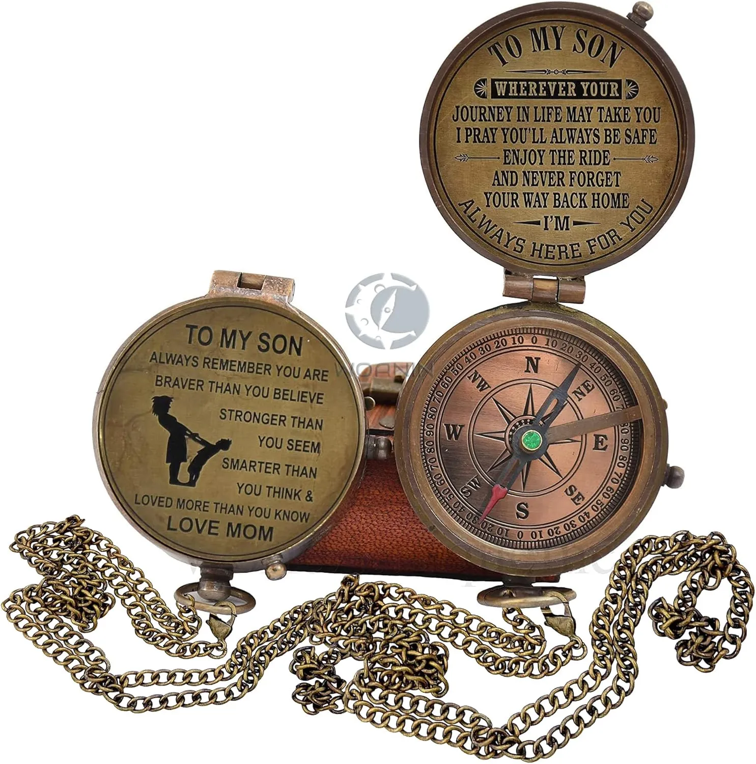 Engraved Sundial Compass with Leather case - Traveler Gift - Inspirational Gift - Adventurer Gift - Wedding Gift - Baptism Gift -