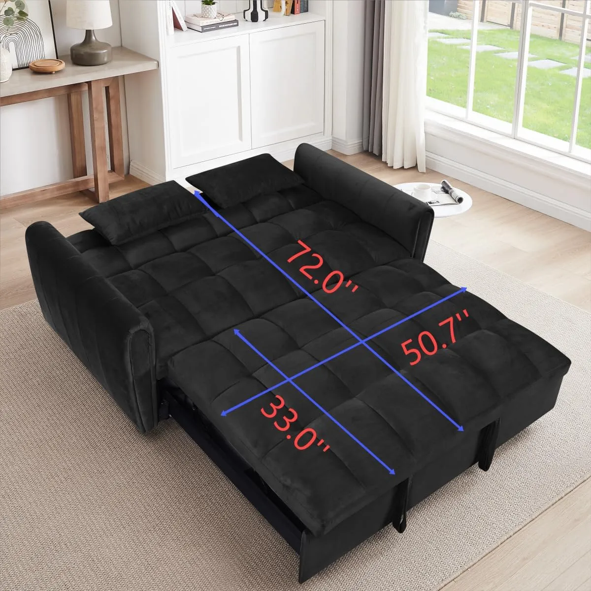 ERYE Oversized Loveseat Sofa Convertible Sleeper Sofabed Modern 3 in 1 Queen Convertible Sleeper Bed with Pull Out Sleep Couch Bed and 2 Pillows for Living Room Home Bedroom, Apartment, RV