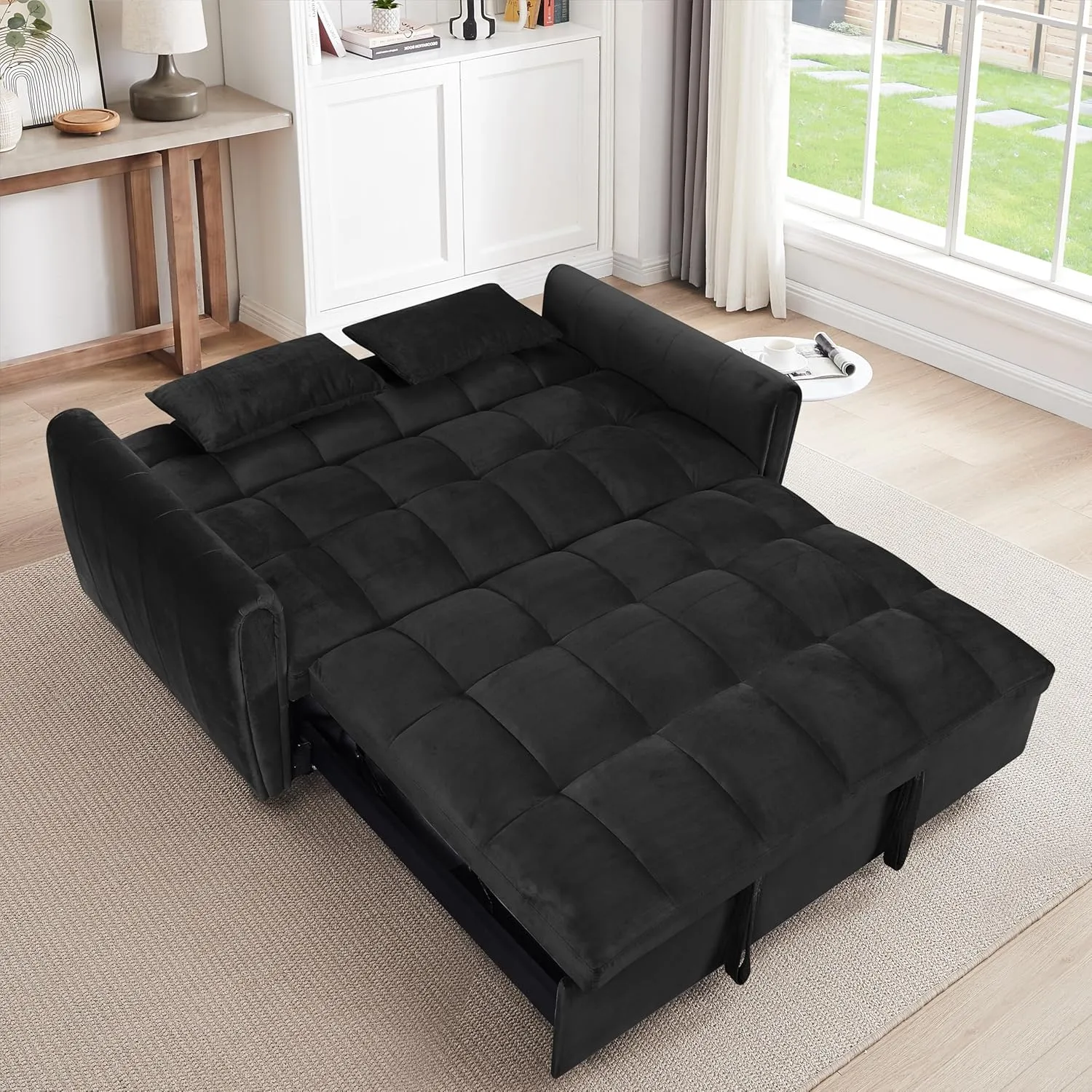 ERYE Oversized Loveseat Sofa Convertible Sleeper Sofabed Modern 3 in 1 Queen Convertible Sleeper Bed with Pull Out Sleep Couch Bed and 2 Pillows for Living Room Home Bedroom, Apartment, RV