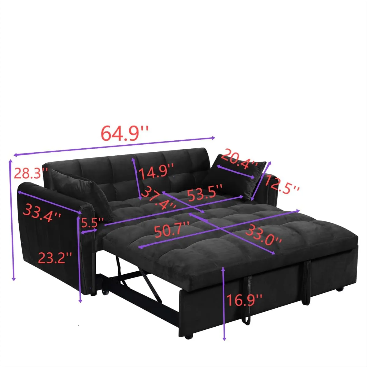ERYE Oversized Loveseat Sofa Convertible Sleeper Sofabed Modern 3 in 1 Queen Convertible Sleeper Bed with Pull Out Sleep Couch Bed and 2 Pillows for Living Room Home Bedroom, Apartment, RV