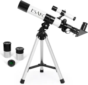 ESAKO Telescope for Kids, 100x Magnification, Kids Telescope with Two Eyepieces, Finder Scope, Tabletop Tripod Educational Gift