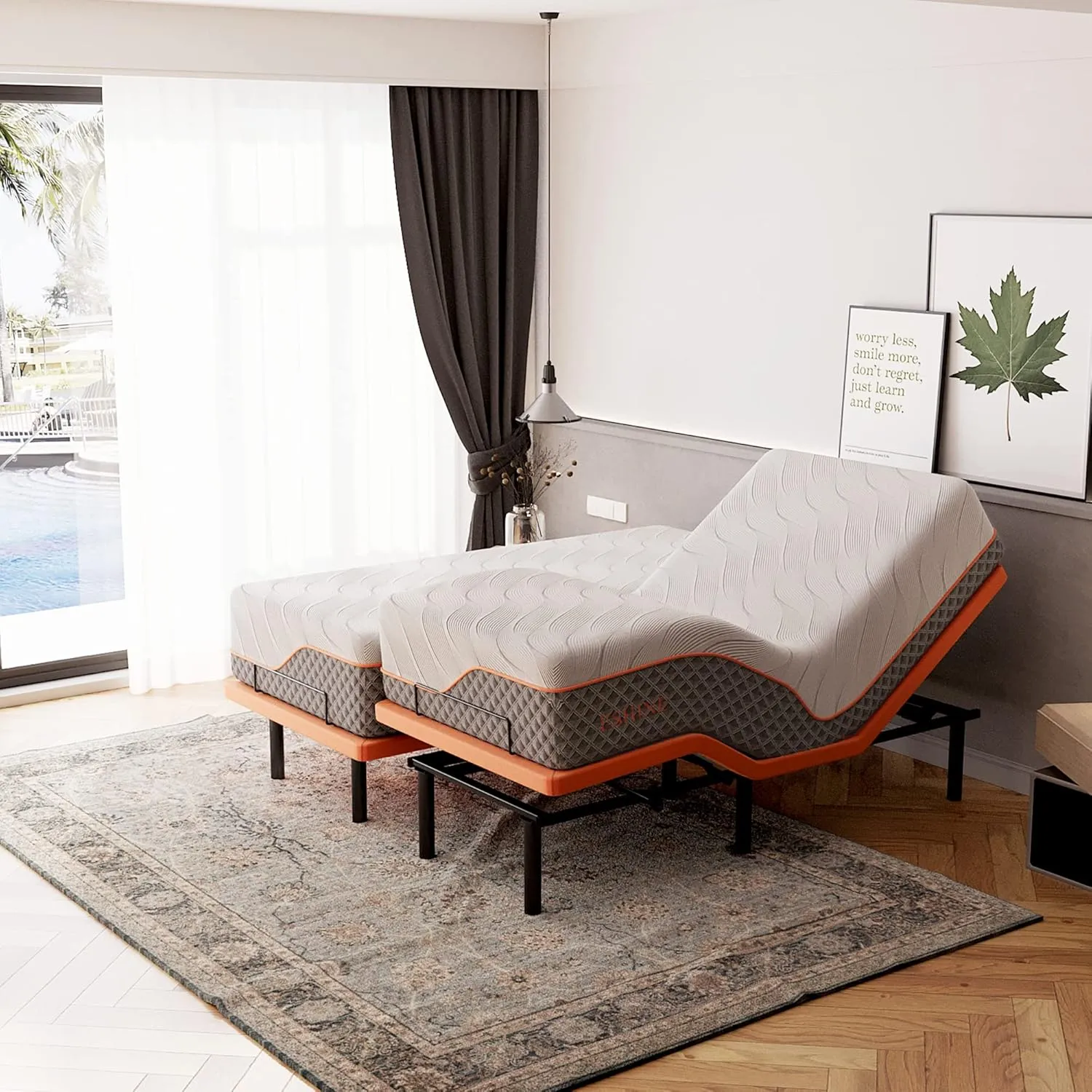 ESHINE Split King Adjustable Bed Frame with Mattress - 14” Luxury Hybrid Mattress, Smart APP Contorl, Massage, Zero Gravity, Anti-Snore, 5 Minutes Installation, Head and Foot Incline, Split King