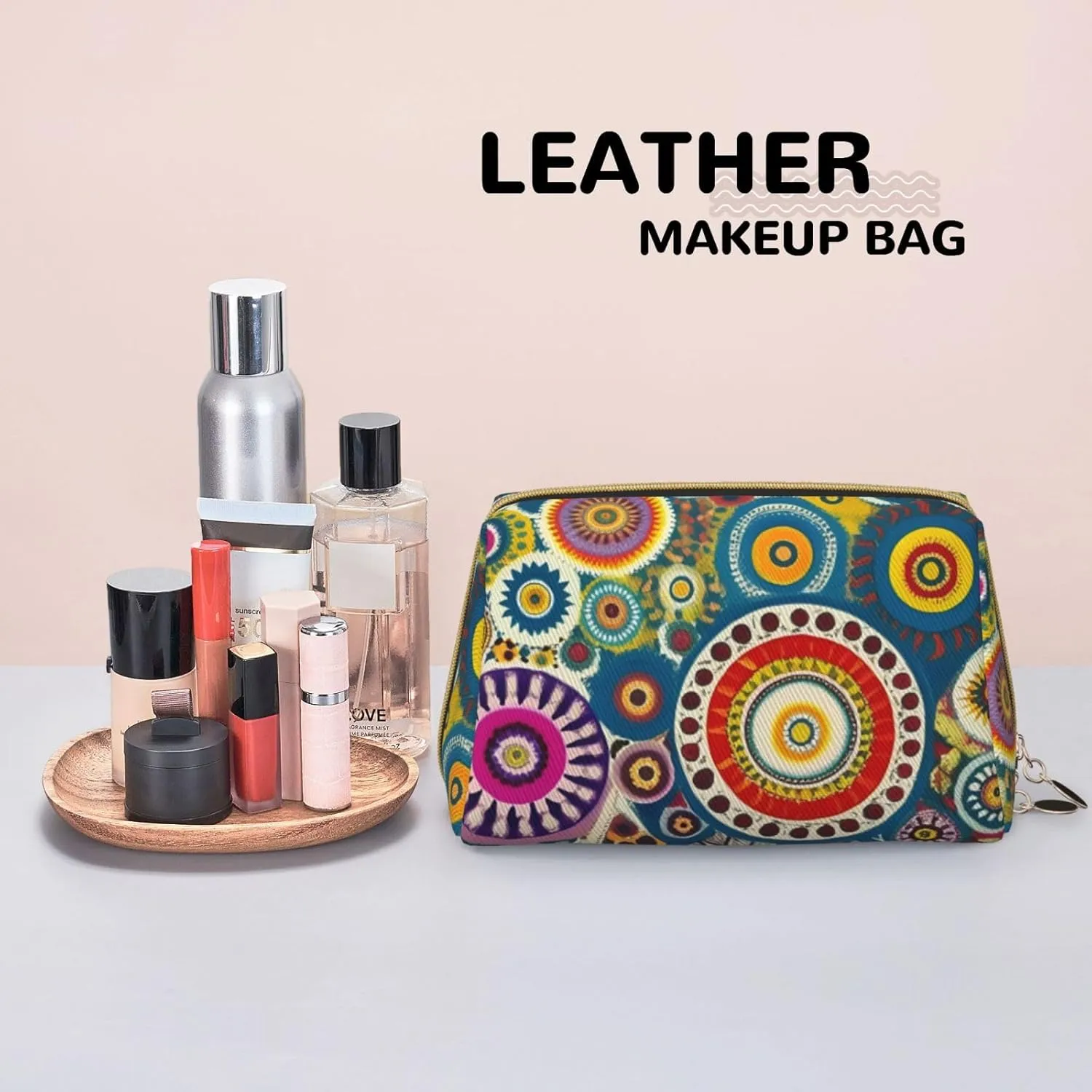 Ethnic Circles Floral Toiletry Pouch, Travel-Friendly Makeup Organizer For Makeup Brushes, Lipsticks