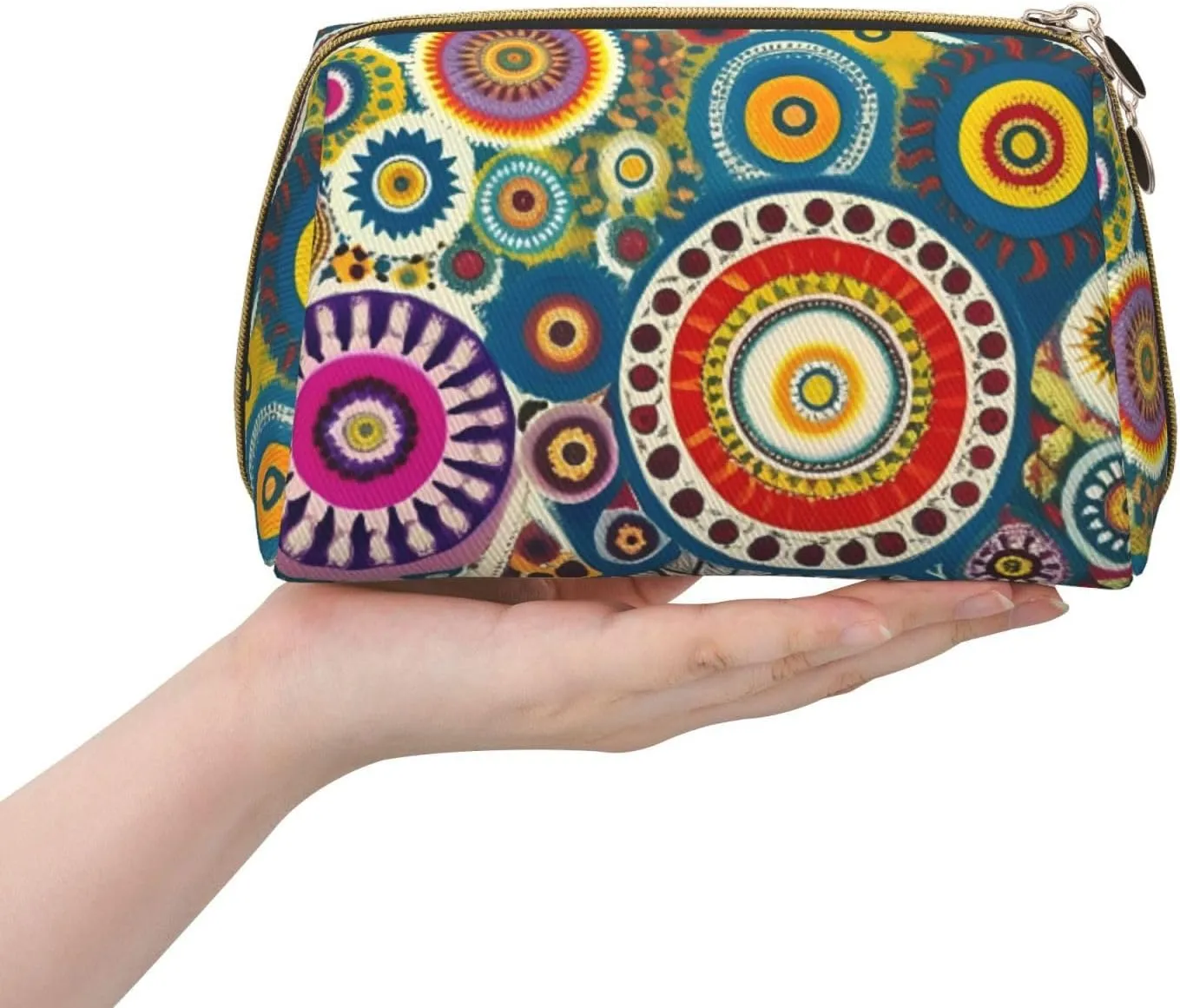 Ethnic Circles Floral Toiletry Pouch, Travel-Friendly Makeup Organizer For Makeup Brushes, Lipsticks