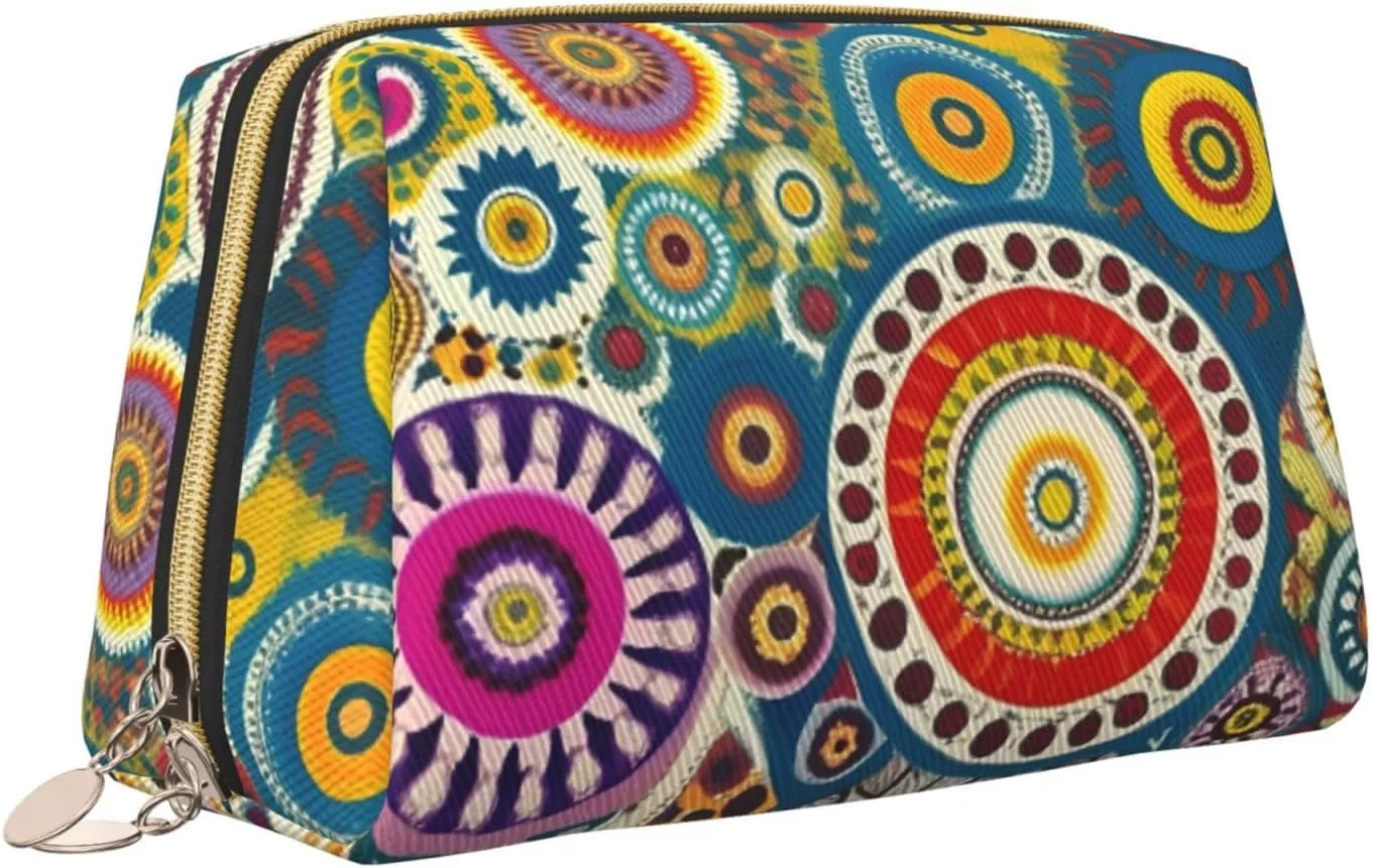 Ethnic Circles Floral Toiletry Pouch, Travel-Friendly Makeup Organizer For Makeup Brushes, Lipsticks
