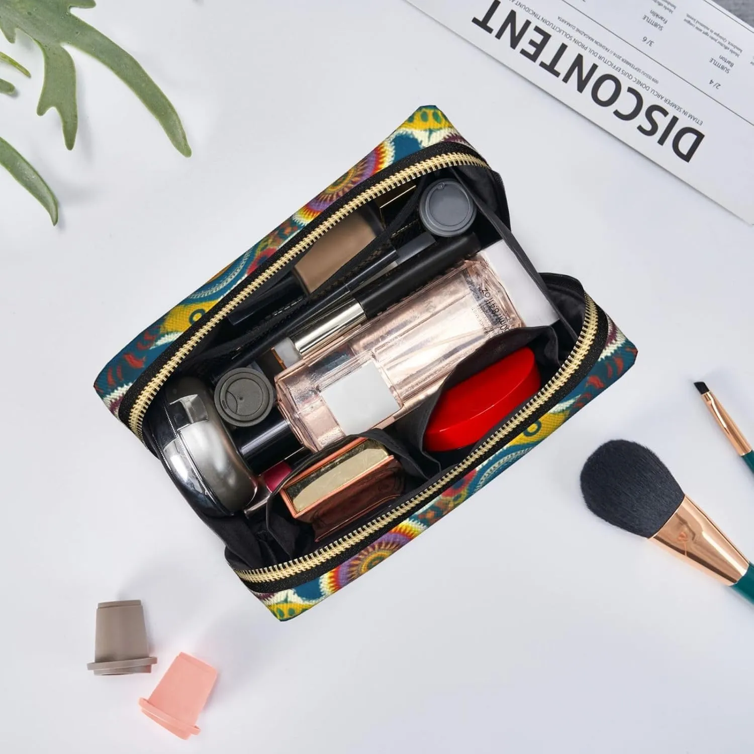 Ethnic Circles Floral Toiletry Pouch, Travel-Friendly Makeup Organizer For Makeup Brushes, Lipsticks