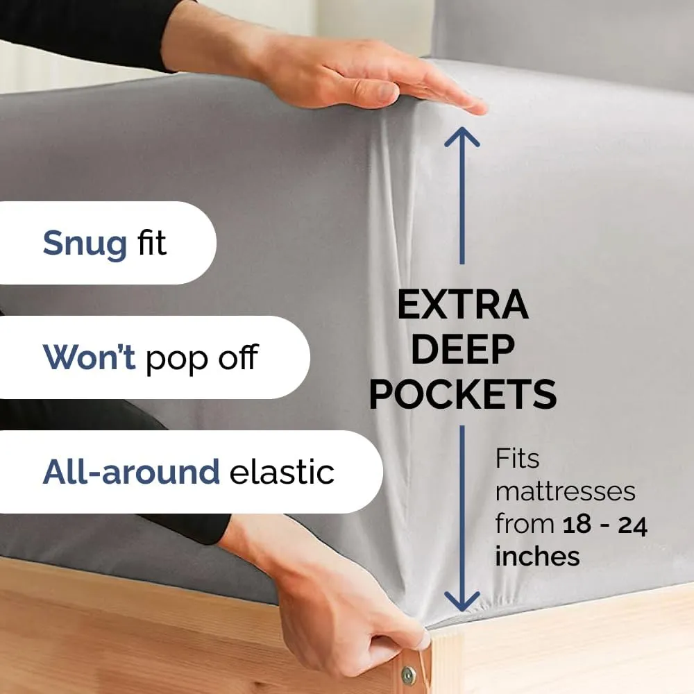 Extra Deep Twin Sheet Set - 4 Piece Breathable & Cooling Sheets - Hotel Luxury Bedding Set with 18-24 Inch Extra Deep Pockets - Easy Fit - Super Soft, Wrinkle Free and Comfy - French Grey, Twin Size