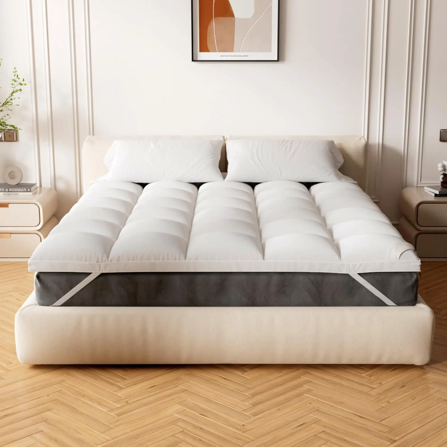 Extra Thick Fitted Mattress Topper - Queen Size | Soft & Cooling Pillow Top Mattress Pad & Protector | Bed Topper for Back Pain, Straps Stretch 6" to 22" Deep