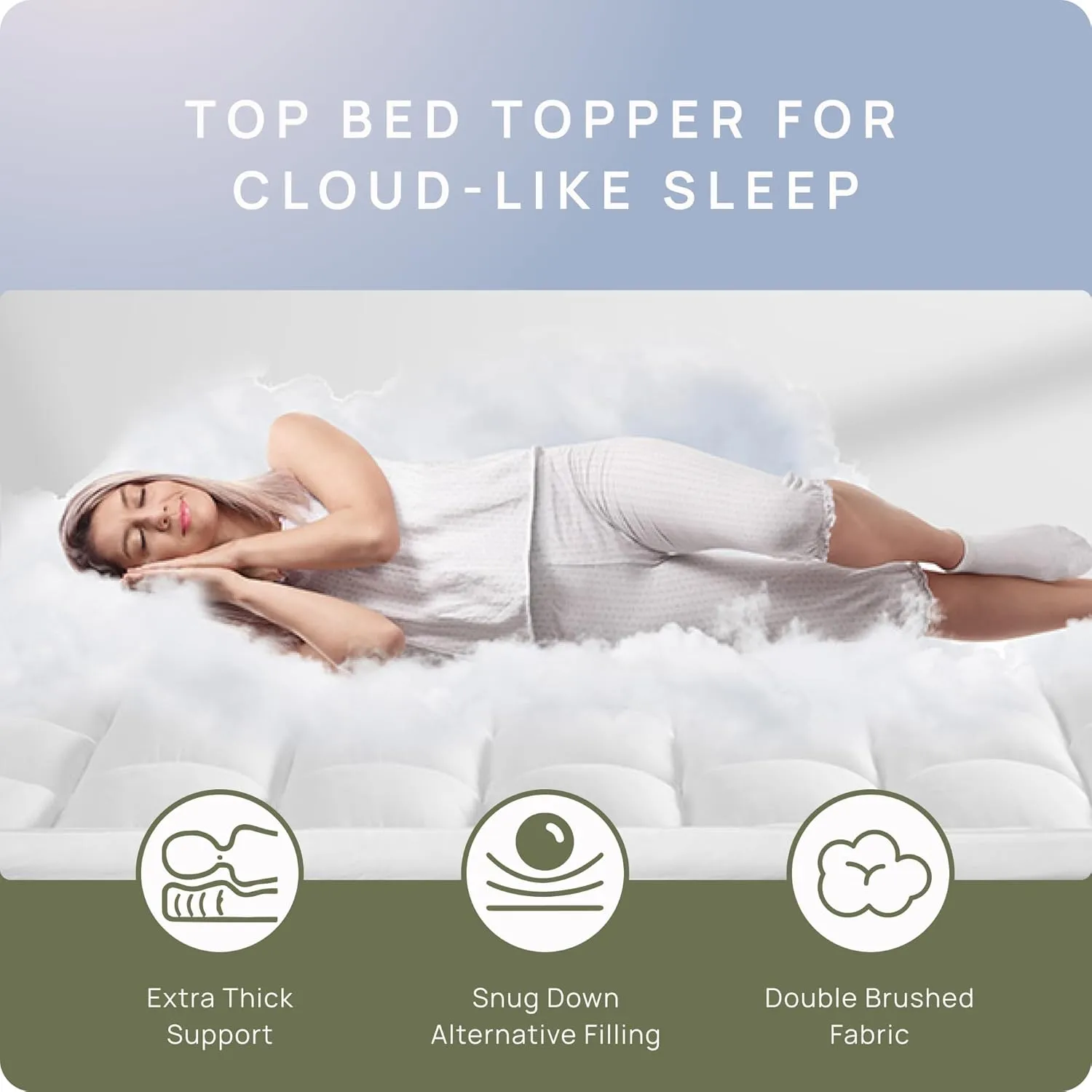 Extra Thick Fitted Mattress Topper - Queen Size | Soft & Cooling Pillow Top Mattress Pad & Protector | Bed Topper for Back Pain, Straps Stretch 6" to 22" Deep