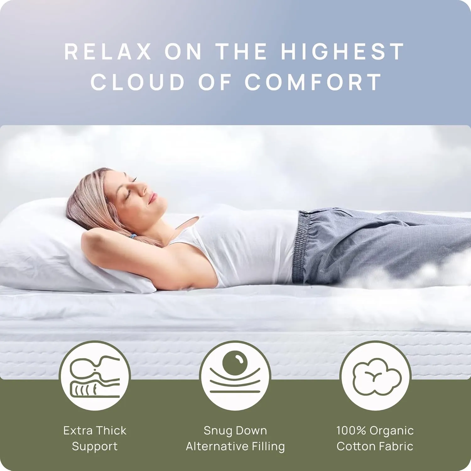 Extra Thick Pillow Top 3 Inch Mattress Topper Queen Size for Firm Mattress, Cooling Fluffy Cotton Hotel Mattress Bed Topper for Cloud Like Sleep & Back Pain, Plush Soft Pad, Fit to 6”-22” Mattress
