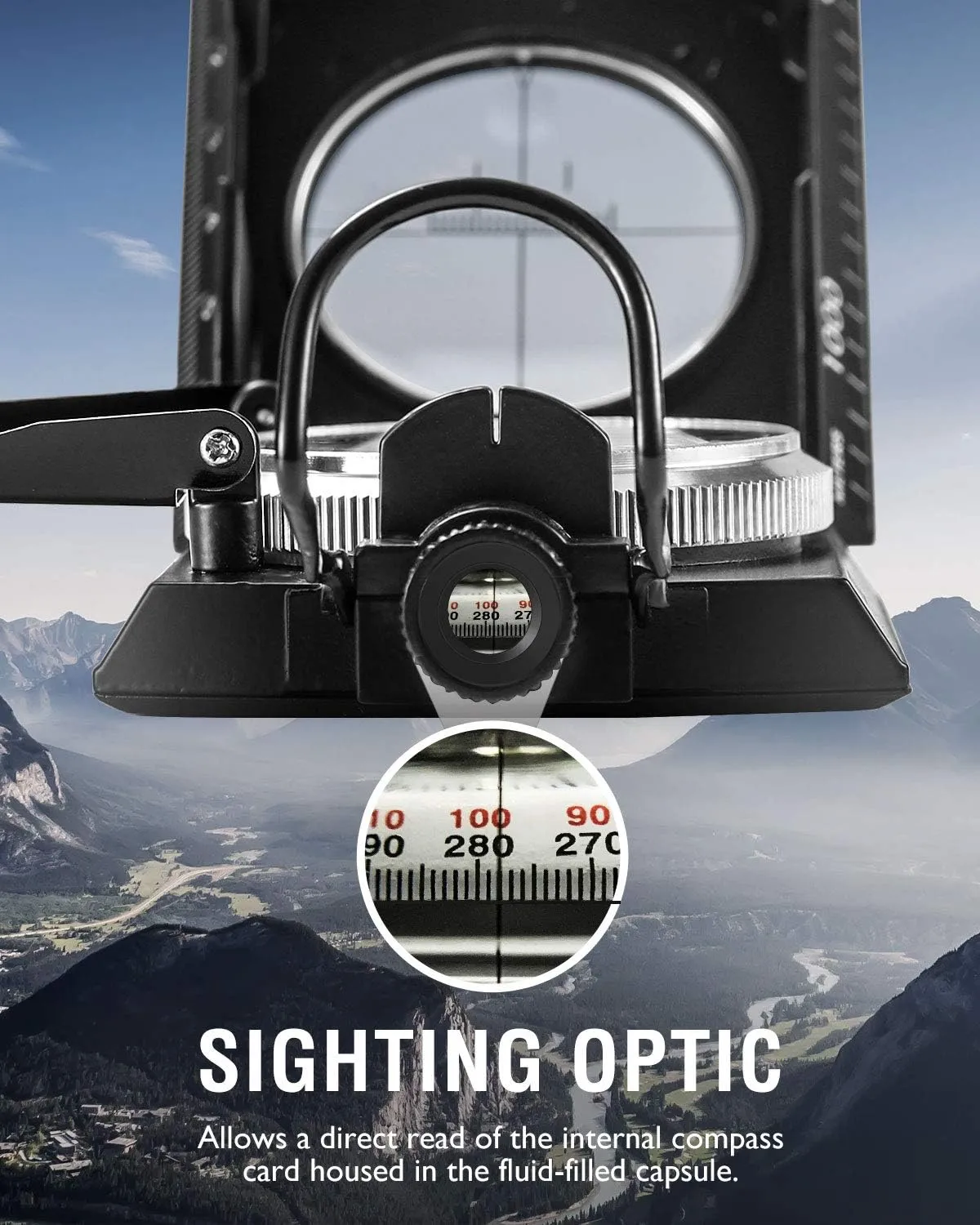 Eyeskey Multifunctional Military Sighting Navigation Compass with Inclinometer | Impact Resistant & Waterproof Compass for Hiking, Camping