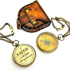 Faith Compass – Inspirational Gift for Men & Boys | Christian Baptism, Communion, Confirmation, or Graduation Present | “Faith is The Light That Guides You” Engraved | with Leather Box