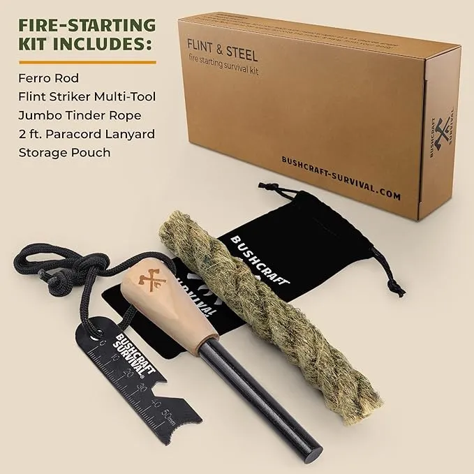 Ferro Rod Fire Starter Kit & Backpacking Multitool | Flint and Steel Striker | Waterproof Magnesium Farrow Rod Tool & Firestarter for Campfires