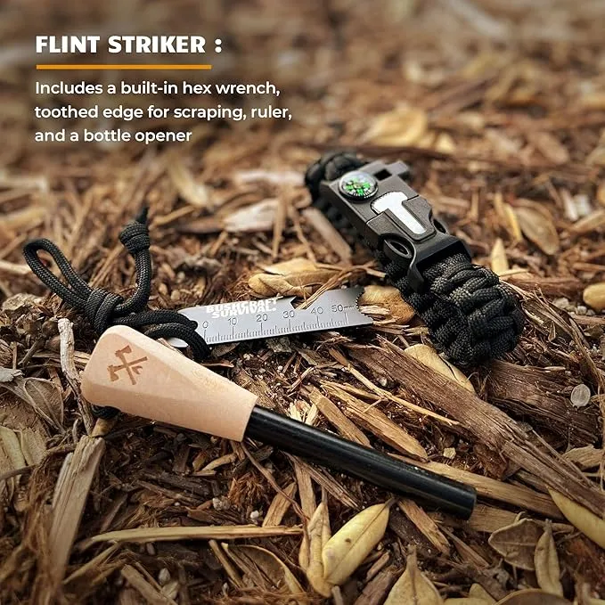 Ferro Rod Fire Starter Kit & Backpacking Multitool | Flint and Steel Striker | Waterproof Magnesium Farrow Rod Tool & Firestarter for Campfires