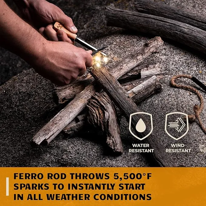 Ferro Rod Fire Starter Kit & Backpacking Multitool | Flint and Steel Striker | Waterproof Magnesium Farrow Rod Tool & Firestarter for Campfires